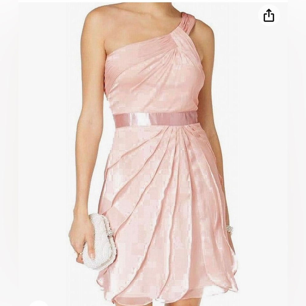 Adrianna Papell Womens One Shoulder Cocktail Dress w/ Bra Padding (Size 4)